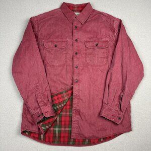 LL Bean Jacket Mens L Red Long Sleeve Shirt Shacket Flannel Lined Pockets Cotton